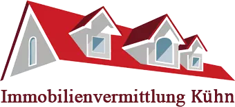 Logo: Rotes Dach, Schrift darunter Immobilienvermittlung Kühn
